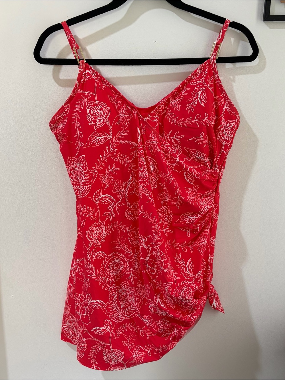 Liz Claiborne Red Floral V-Neck Spaghetti Strap Camisole bathing suit